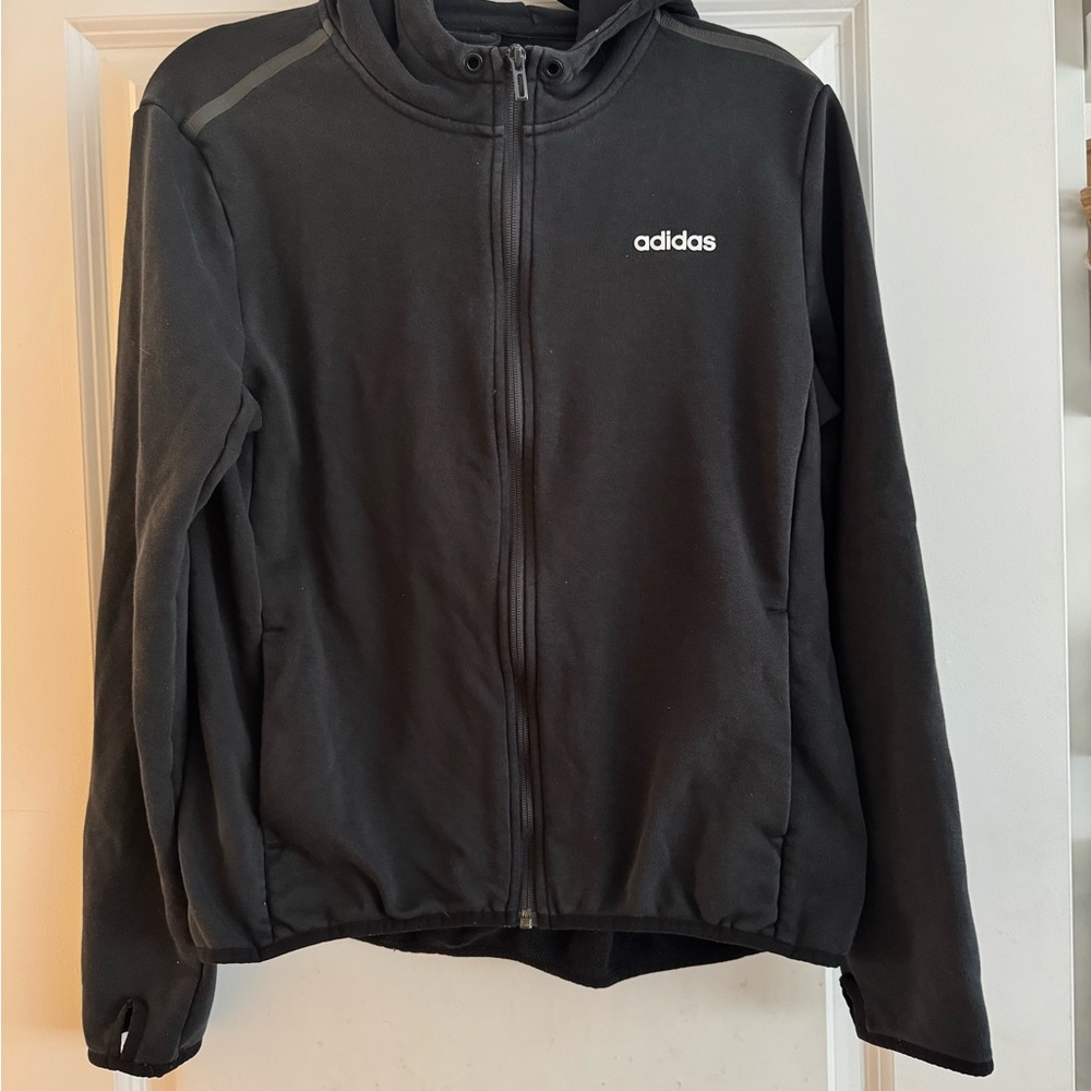 Adidas Women Black Zip-Up Hoodie in Large.